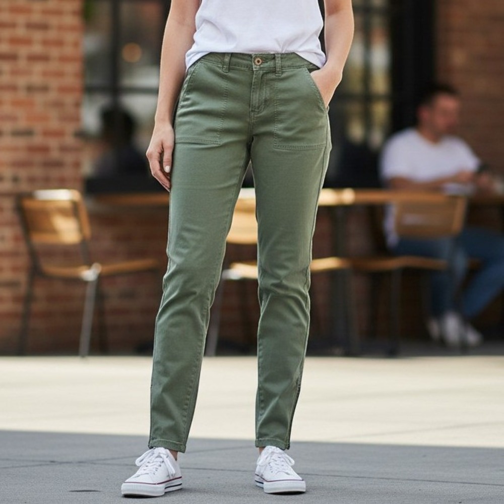 Vineyard Vines Skinny Utility Pants Women 2/29x29 Green Ankle Zip Side Trim